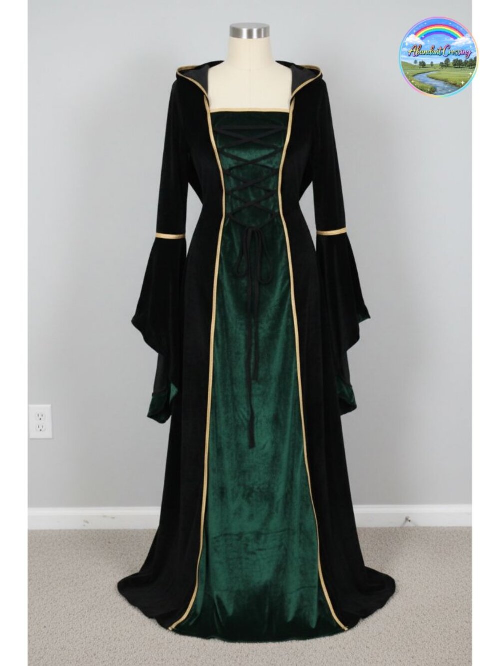 Renaissance Medieval Velvet Maxi Dress Long Sleeve High Waist Costume